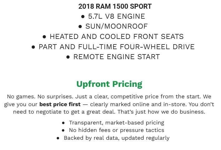 2018 RAM 1500 Sport 4x4 Crew Cab 5'7 Box