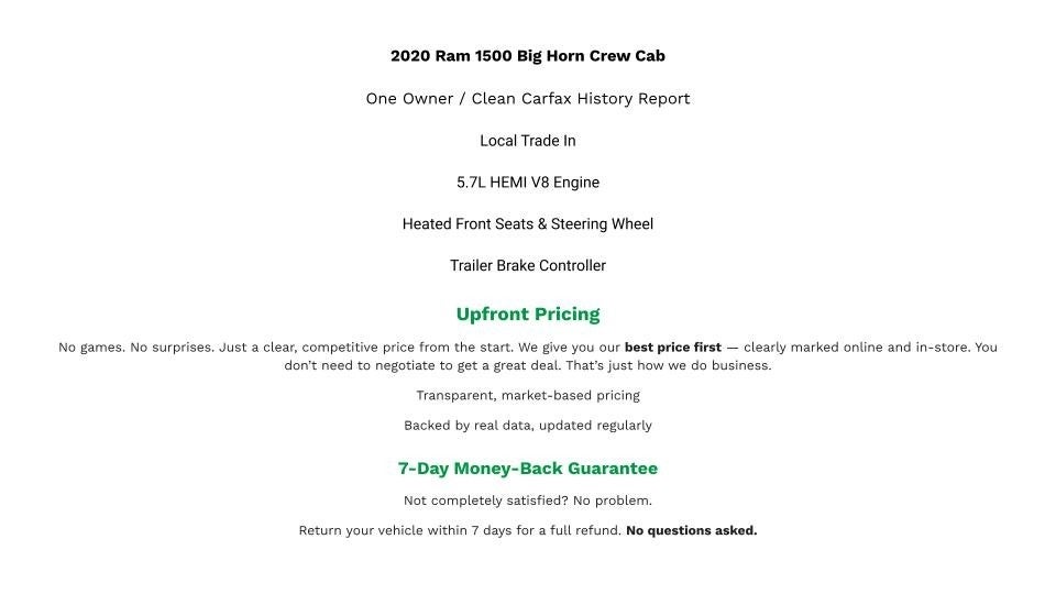 2020 RAM 1500 Big Horn Crew Cab 4x4 5'7' Box