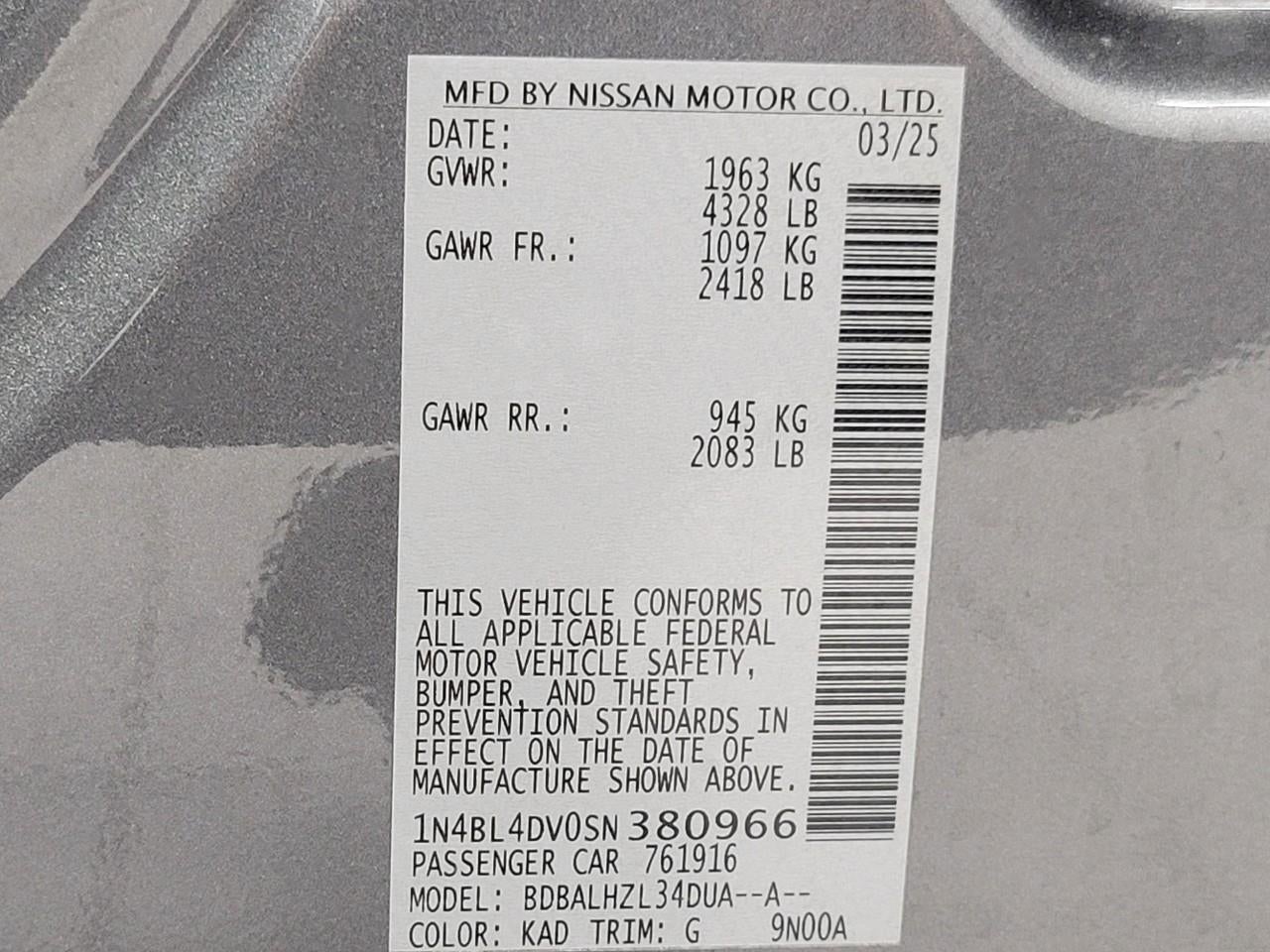 2025 Nissan Altima SV FWD